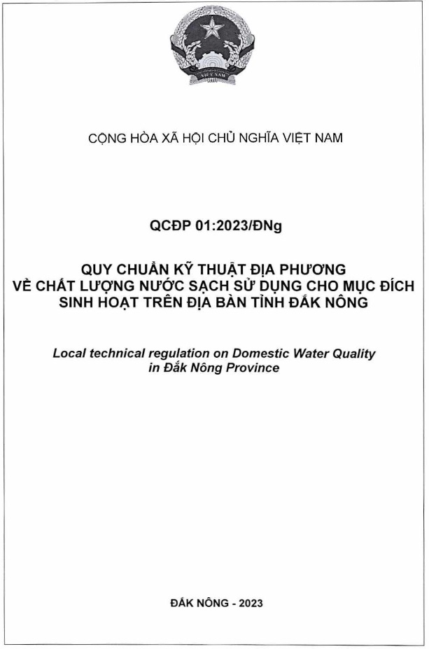 Quy chuẩn kỹ thuật địa phương về chất lượng nước sạch sử dụng cho mục đích sinh hoạt trên địa bàn tỉnh đắk nông